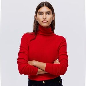 Wool and Cashmere Blend Red Turtleneck Sweater